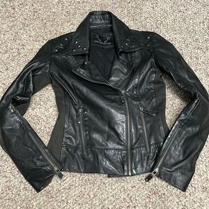 Bod& Christensen leather zip wrist moto style jacket with removable collar